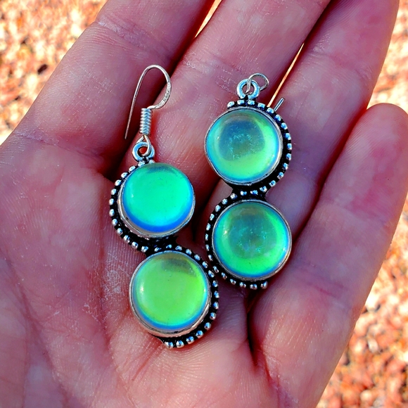 Handmade Jewelry - New Rainbow Fire Topaz Silver Statement Earrings.
